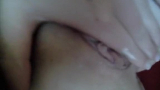 Красотка потирает свою влажную пещерку на диване